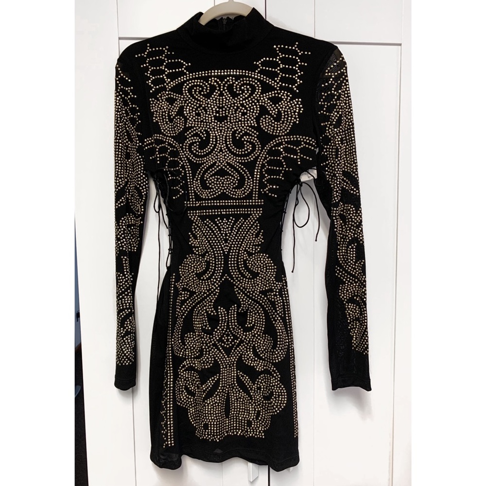 Black Rhinestone Bodycon Cutout Dress Lace-Up